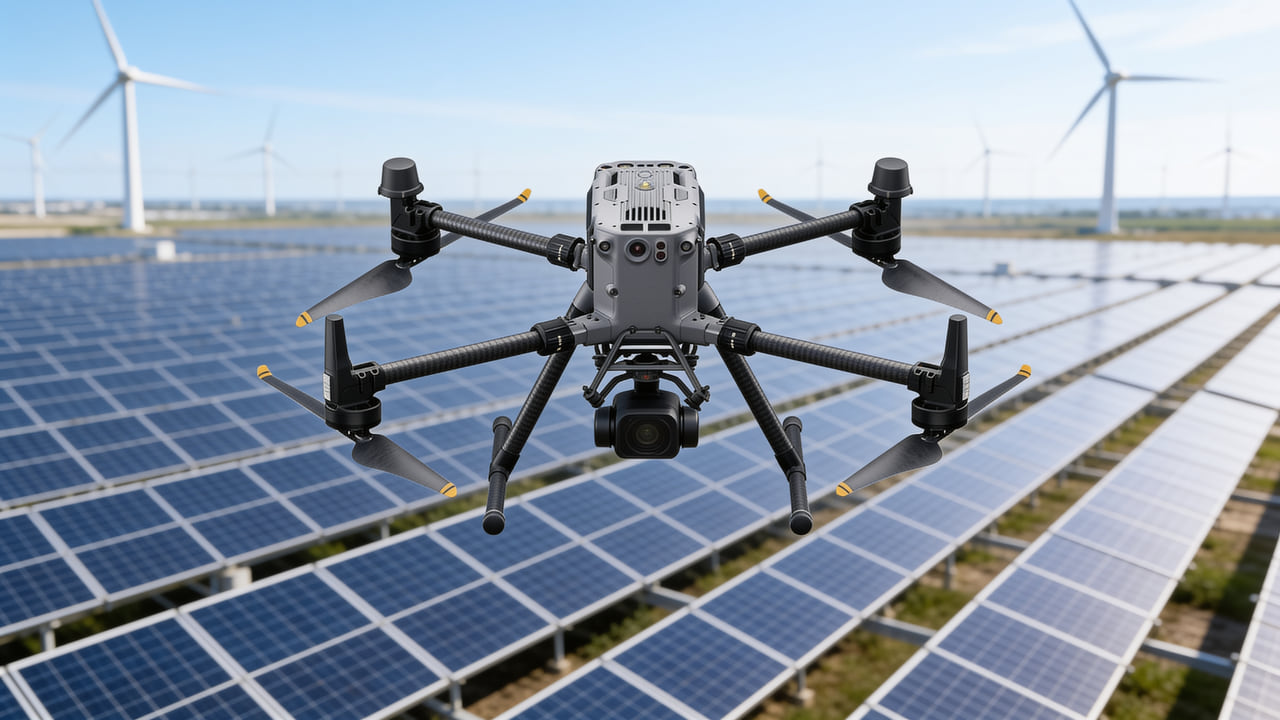 Enterprise drone over a solar farm